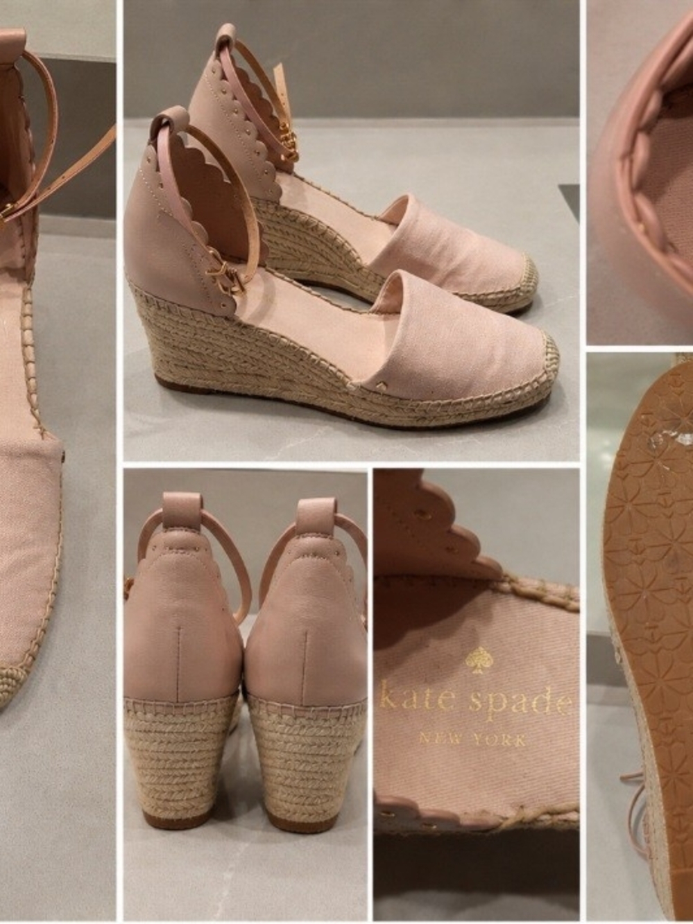 Kate Spade Blush Pink Espadrille Wedge Sandals Size 8